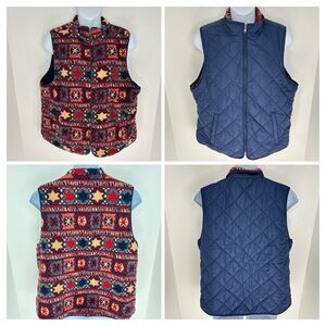 44 Degrees North Reversible Fleece Vest Size 1X‎ Blue Quilted Americana Gorpcore